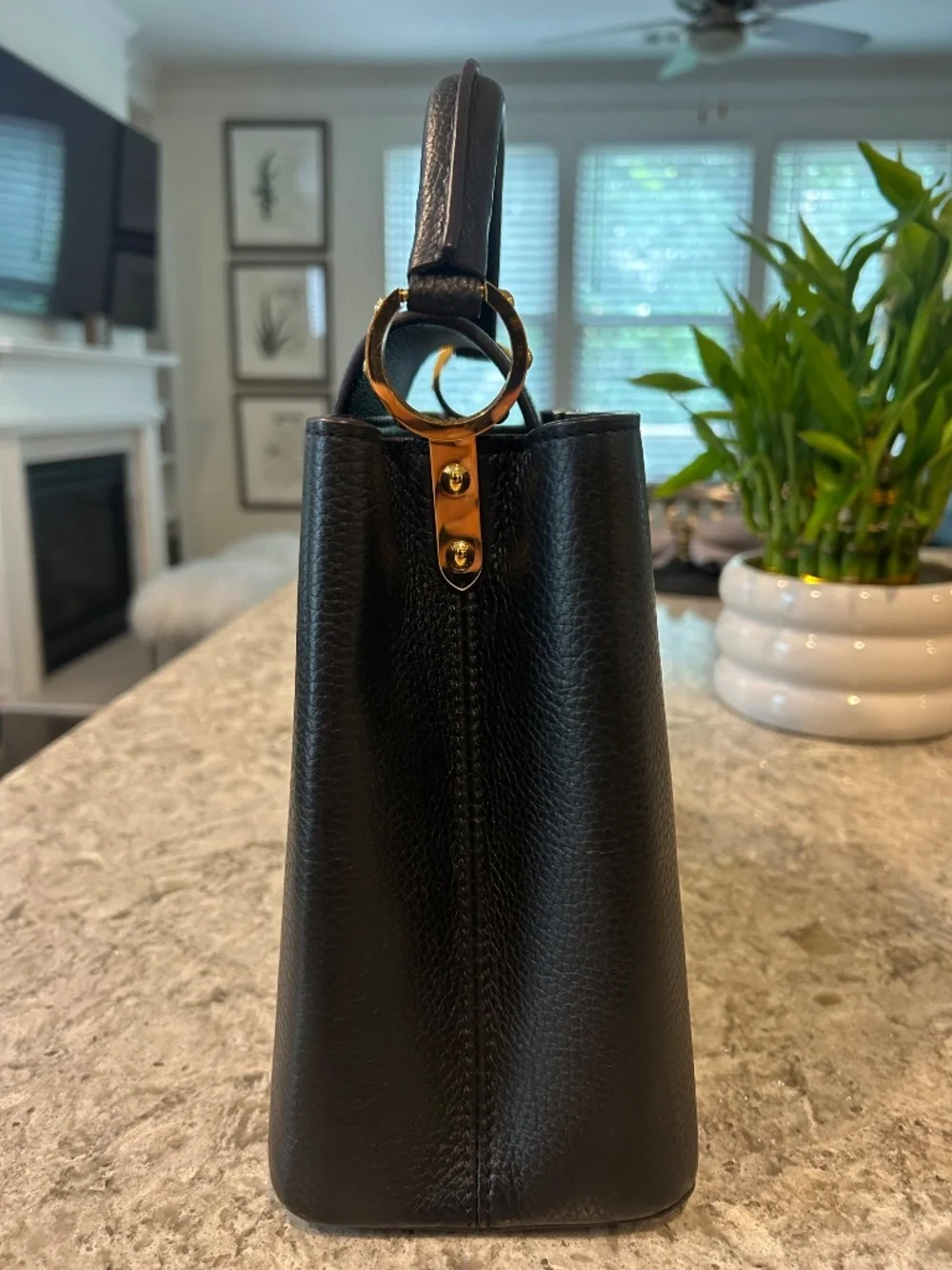 Louis Vuitton Capucines MM in Black Taurillon Leather and Gold Hardware